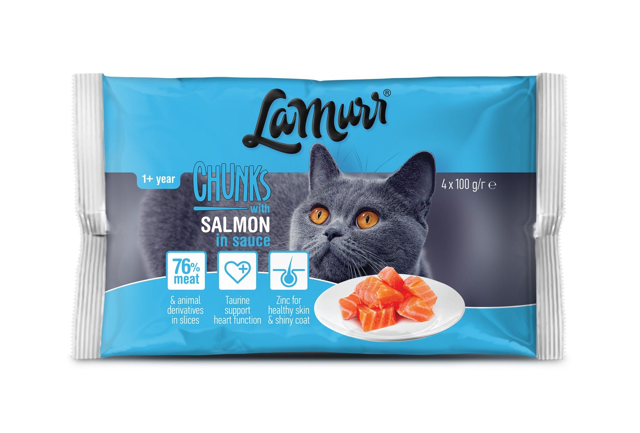 LaMurr konservuotas kačių ėdalas su lašiša padaže, 4x100g